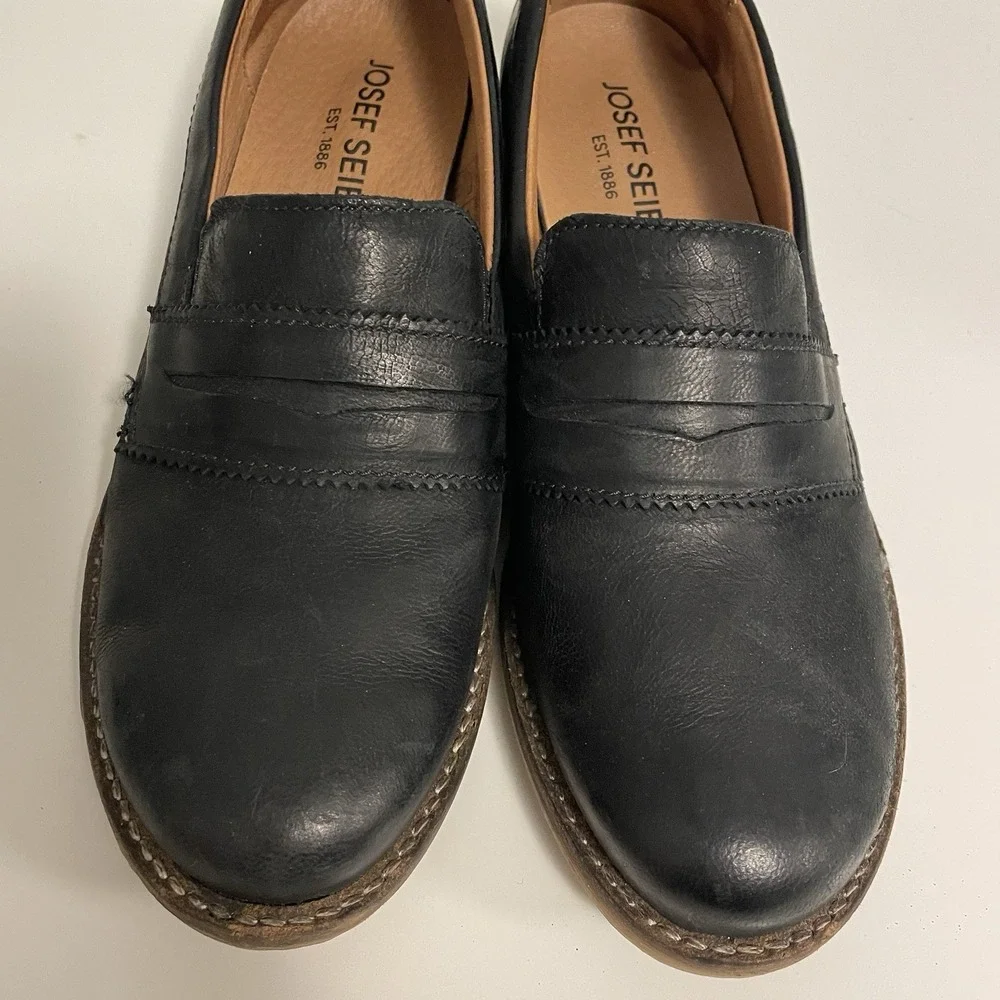 Josef Seibel Women's Sienna‎ Black Leather Penny Loafer Shoes Size 37 US 6-6.5